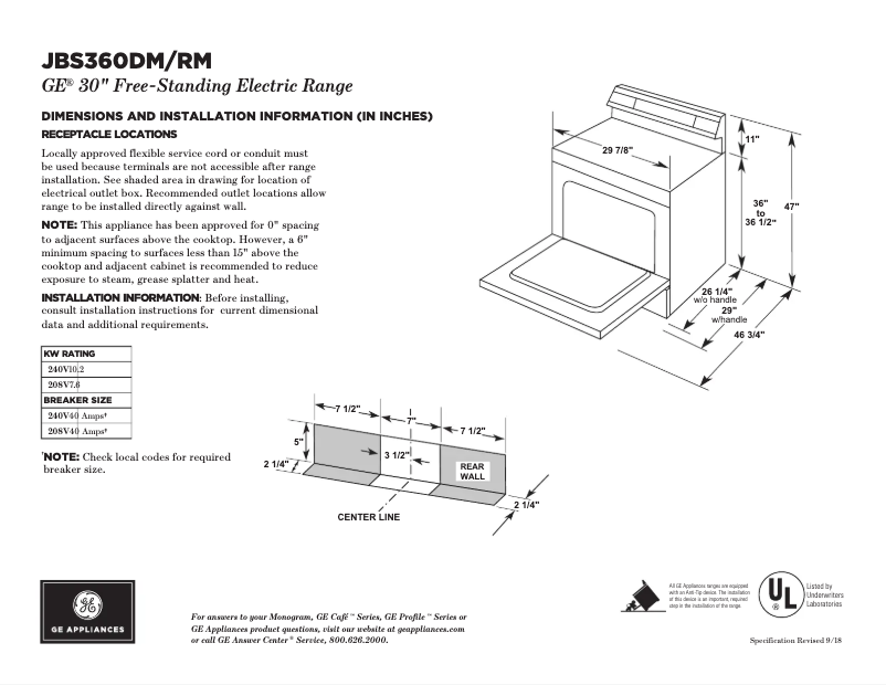 Page n°1 - Fiche technique GE JBS360RMSS