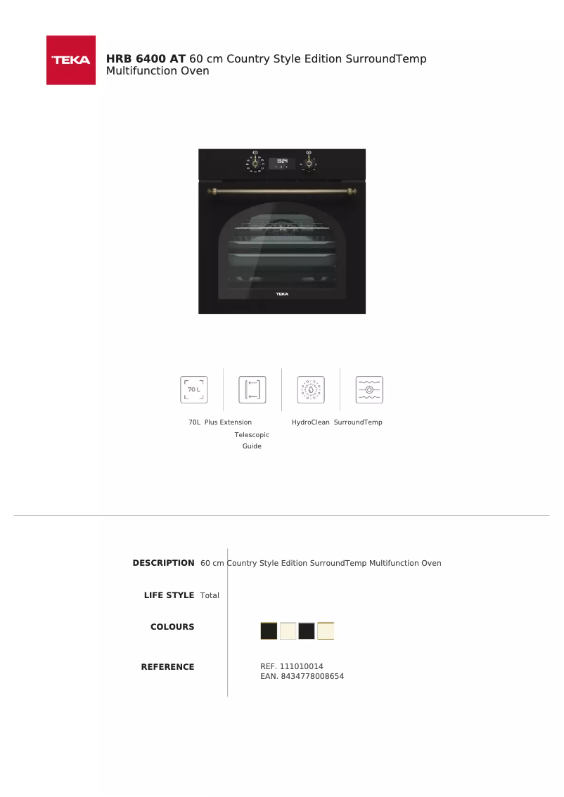 Page 1 de la notice Fiche technique Teka HRB 6400