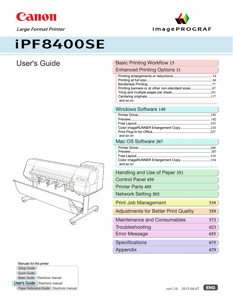 Page n°1 - Manuel utilisateur Canon imagePROGRAF iPF8400SE