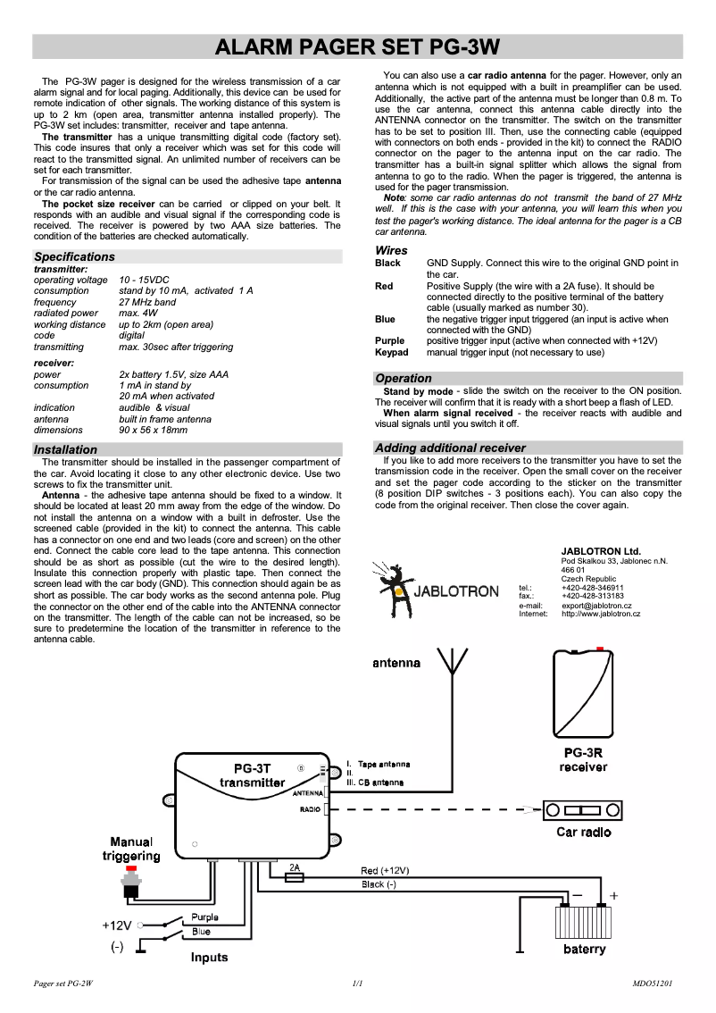 Page 1 de la notice Manuel utilisateur Joblotron PG-3W