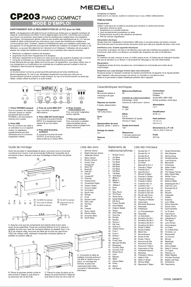 Página 1 del manual Manual de usuario Medeli CP203