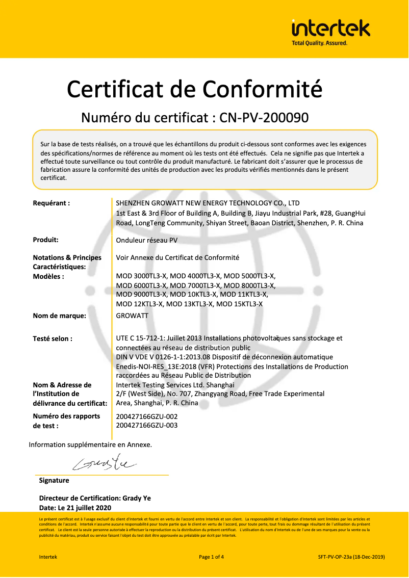 Page 1 de la notice Guide d'installation Growatt MOD 9000TL3-X
