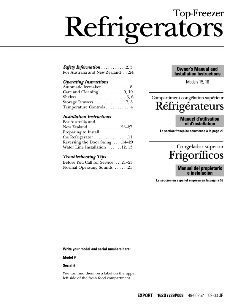 Image de la première page du manuel de l'appareil GTG16FBMWW