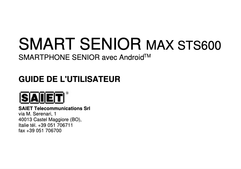 Page 1 de la notice Manuel utilisateur Saiet Smart Senior STS600