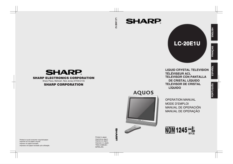 Page 1 de la notice Manuel utilisateur Sharp AQUOS LC-20E1U