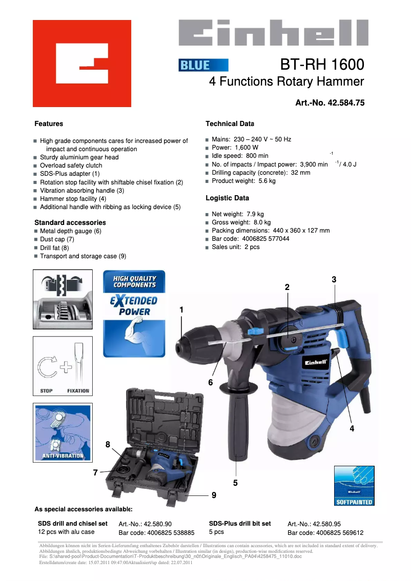 Image de la première page du manuel de l'appareil BT-RH 1600