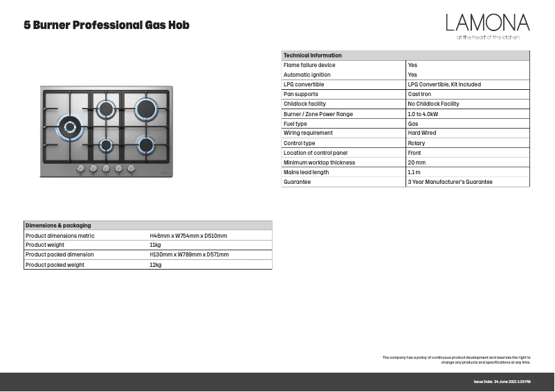 Page n°1 - Fiche technique Lamona LAM1113