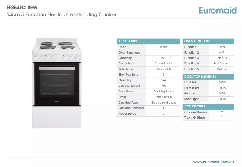 Page n°1 - Fiche technique Euromaid EFS54FC-SEW
