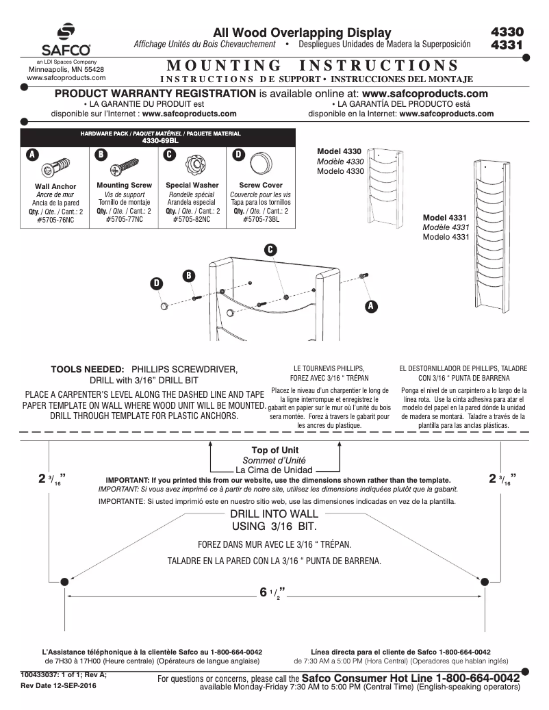 Page 1 de la notice Manuel utilisateur Safco 4331