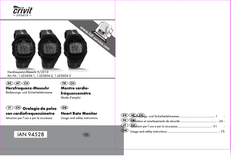 Page 1 de la notice Manuel utilisateur Crivit 1-LD3604-3
