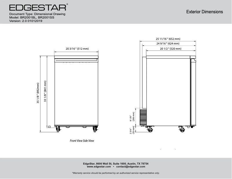 Page 1 de la notice Fiche technique EdgeStar BR2001BL