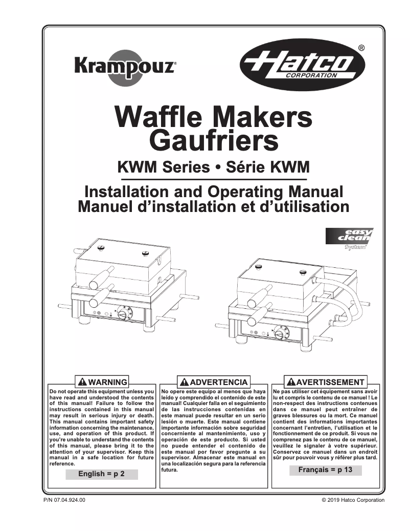 Page n°1 - Manuel utilisateur Krampouz KWM09.1BR46515