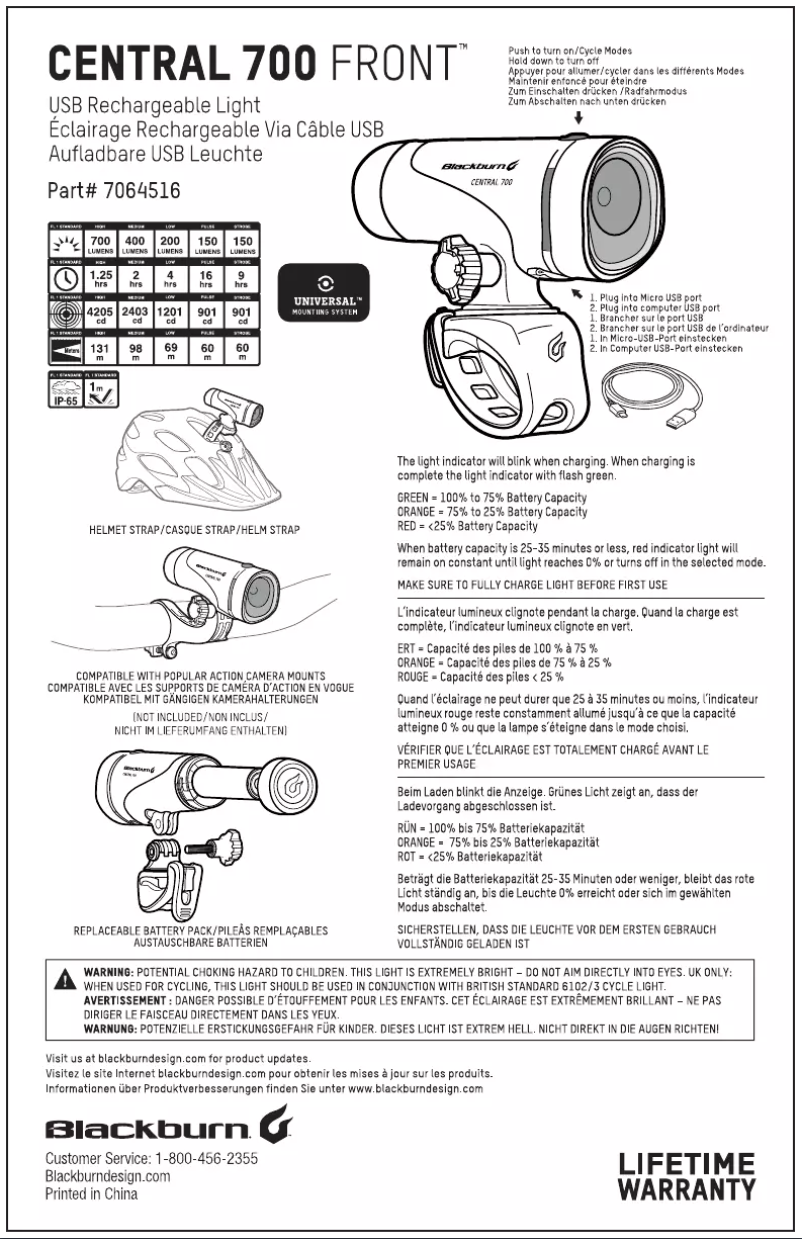 Page 1 de la notice Manuel utilisateur Blackburn 7064516