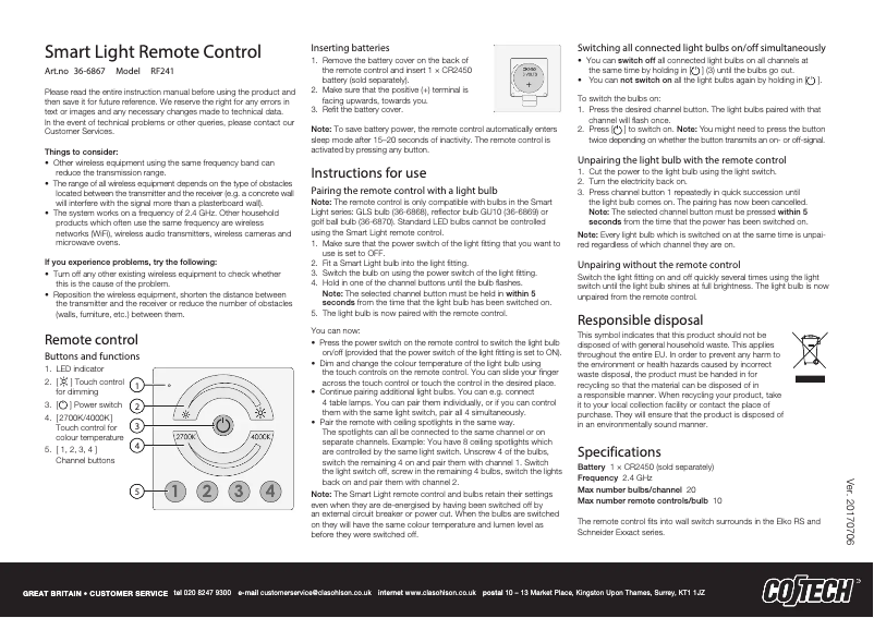 Imagen de la primera página del manual del dispositivo RF241