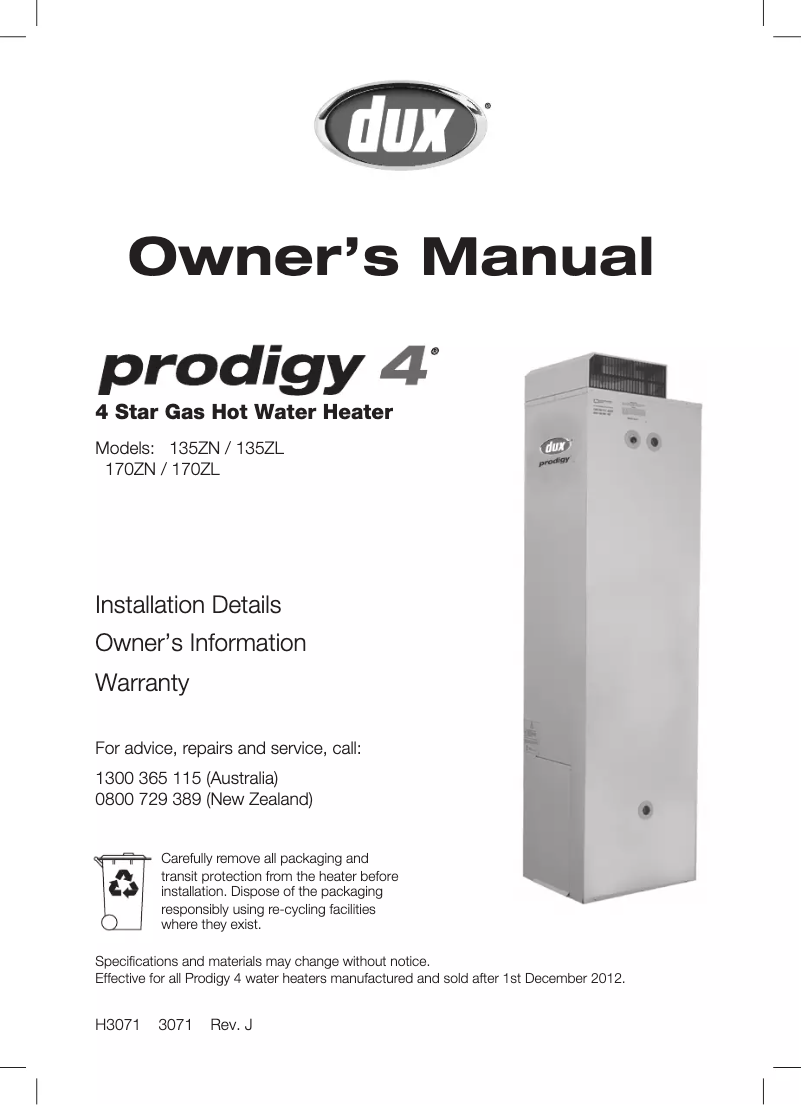 Image de la première page du manuel de l'appareil Prodigy 4 170ZB4N