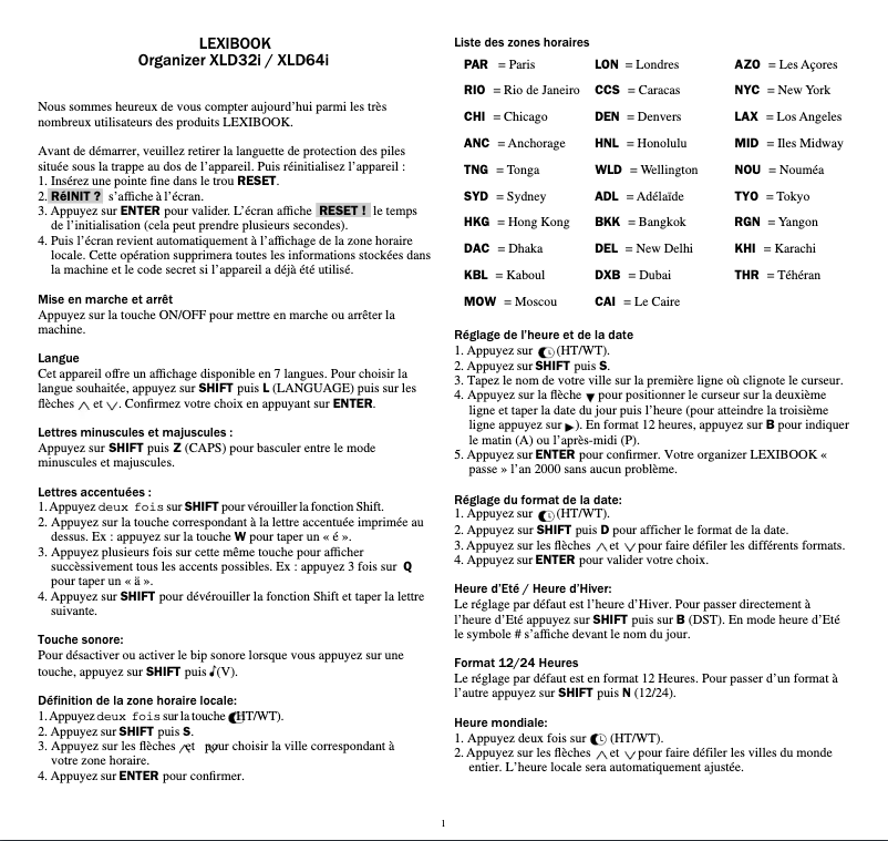 Page 1 de la notice Manuel utilisateur Lexibook XLD32i