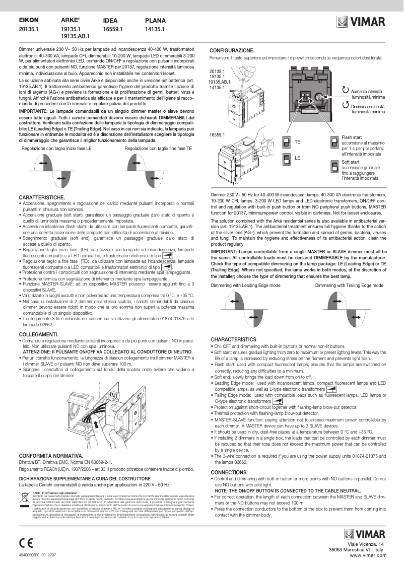 Page 1 de la notice Manuel utilisateur Vimar 14135.1.SL