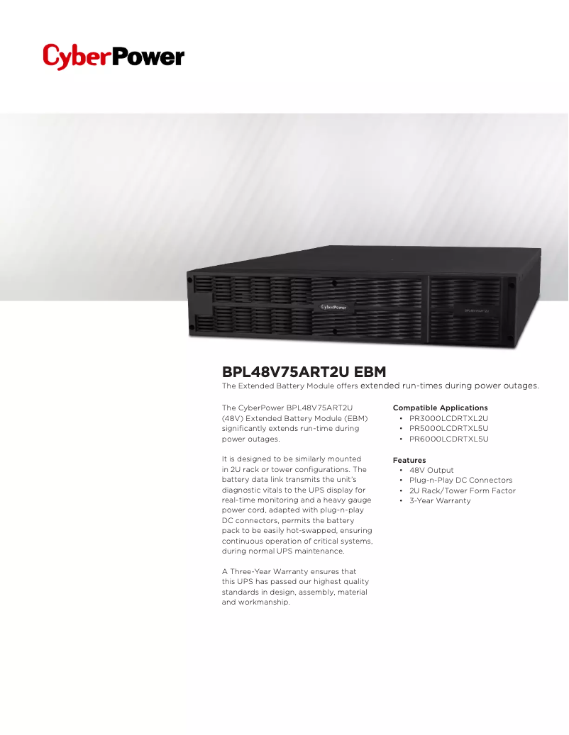 Page 1 de la notice Fiche technique CyberPower BPL48V75ART2U