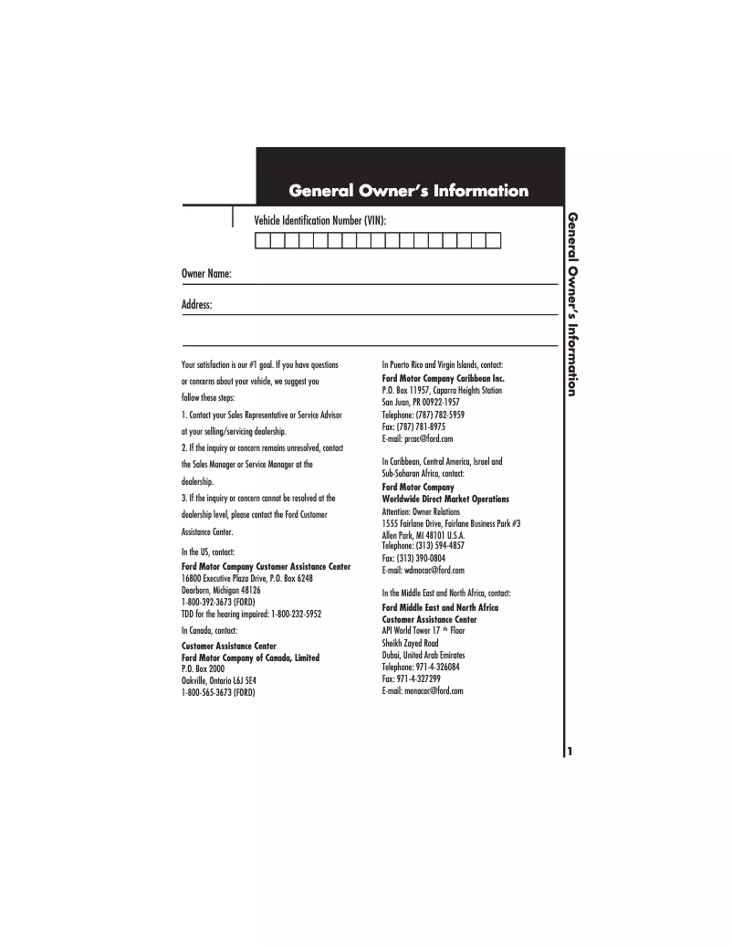 Page n°1 - Manuel d'utilisation et d'entretien Ford Excursion (2002)