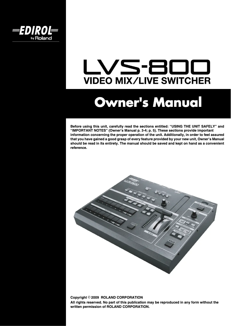 Page n°1 - Manuel utilisateur Roland LVS-800