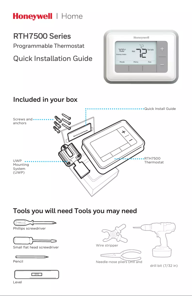 Image de la première page du manuel de l'appareil RTH7560E1001/E