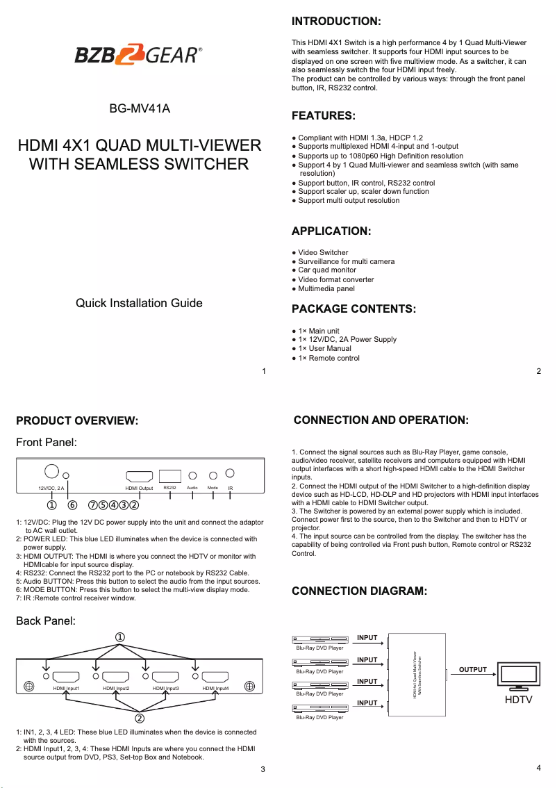 Page n°1 - Manuel utilisateur BZBGear MV41A