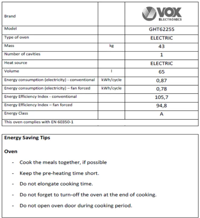 Page 1 de la notice Fiche technique VOX GHT 6225 S