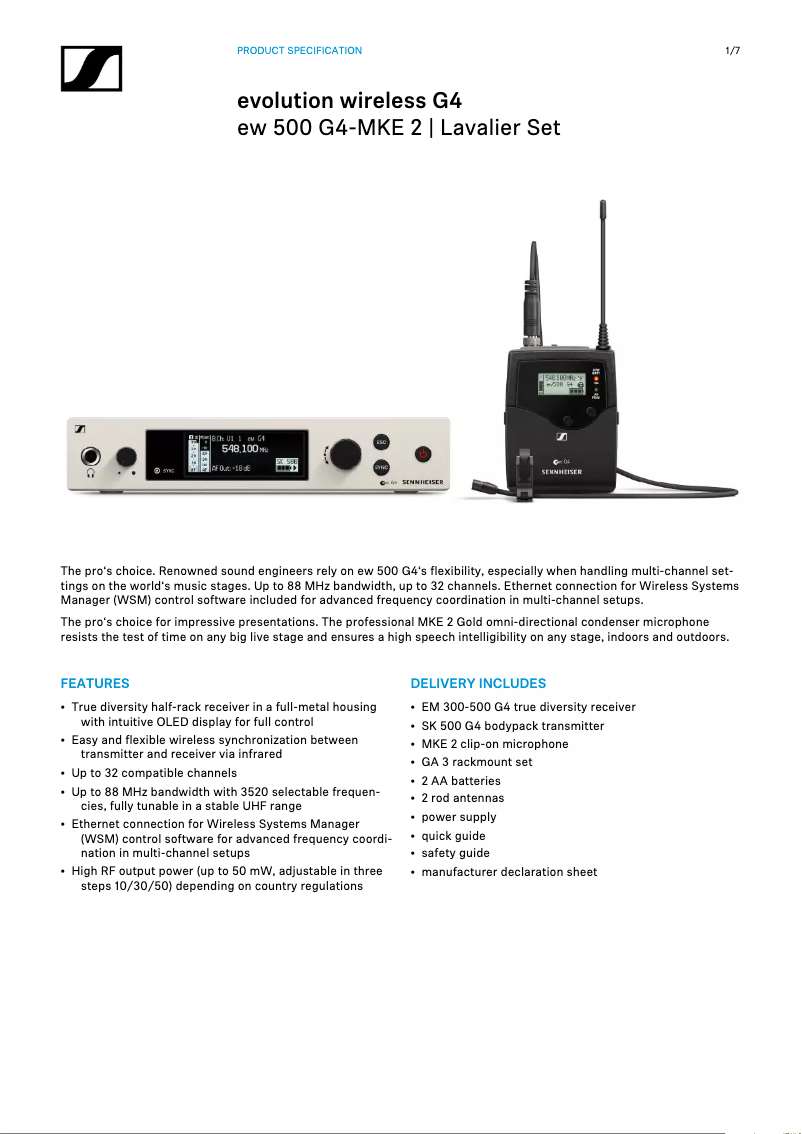 Página 1 del manual Ficha técnica Sennheiser EM 500 G3