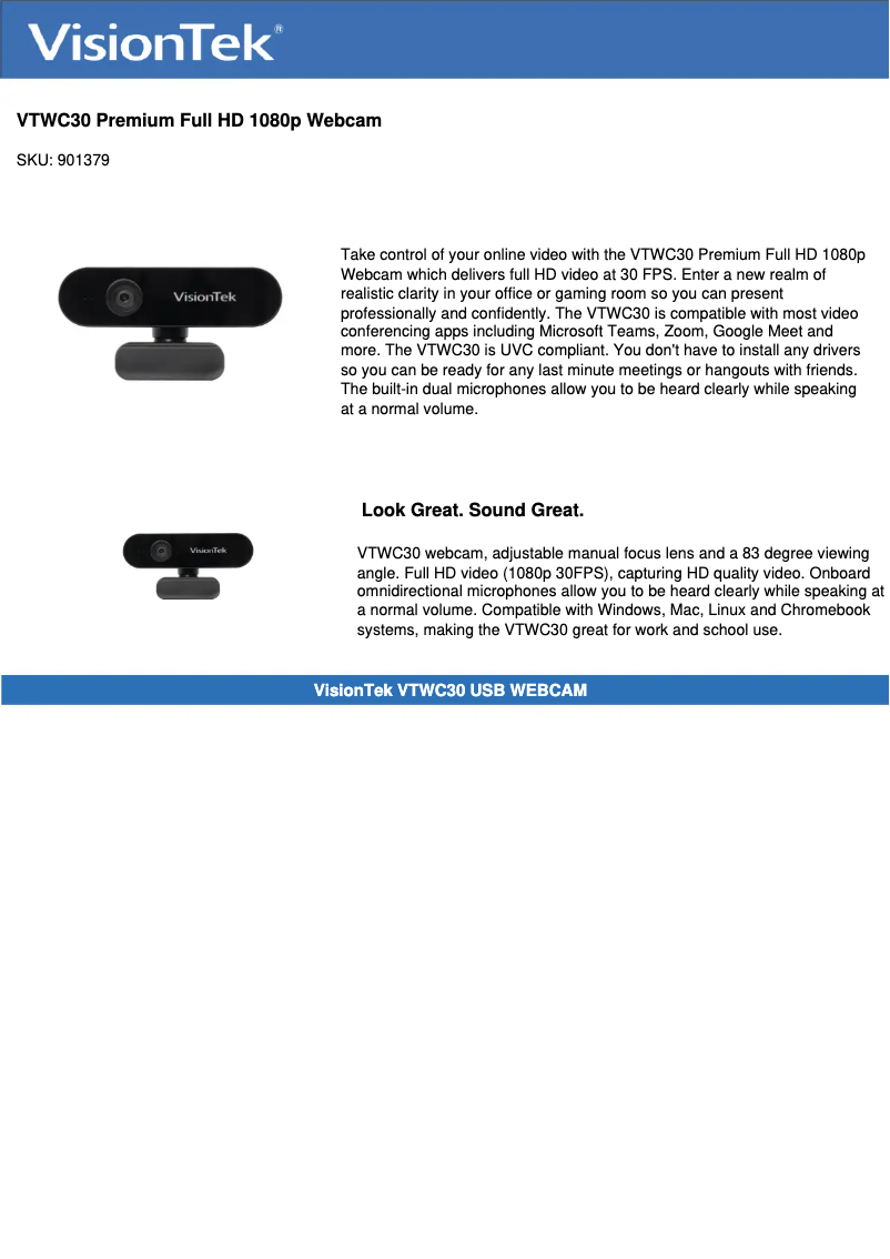 Page n°1 - Manuel utilisateur VisionTek VTWC30