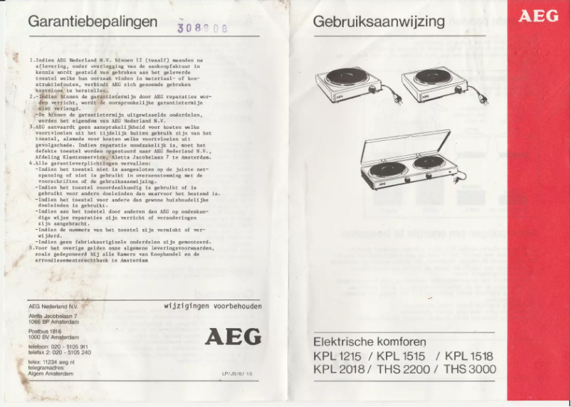 Page 1 de la notice Manuel utilisateur AEG KPL 1518