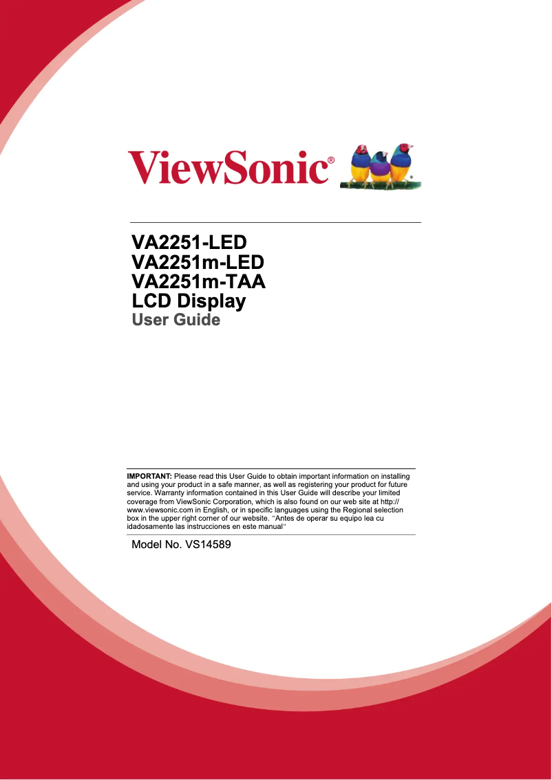 Page 1 de la notice Manuel utilisateur Viewsonic VA2251M-LED