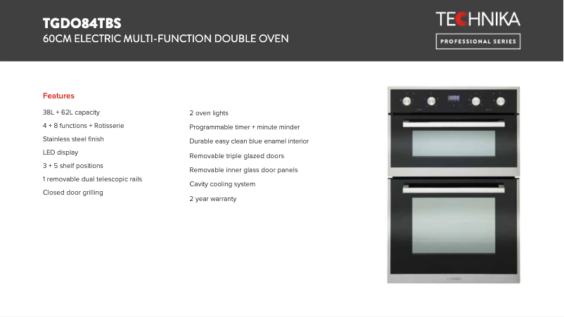 Page 1 de la notice Fiche technique Technika TGDO84TBK