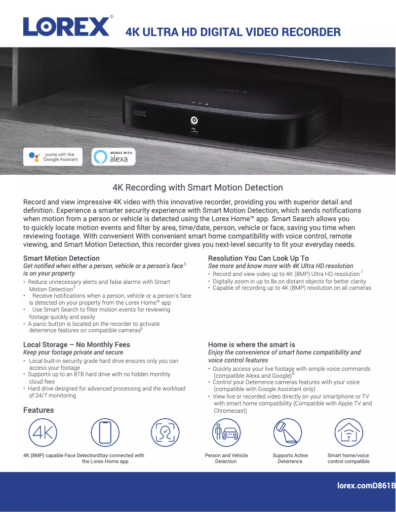 Página 1 del manual Ficha técnica Lorex D861A82B