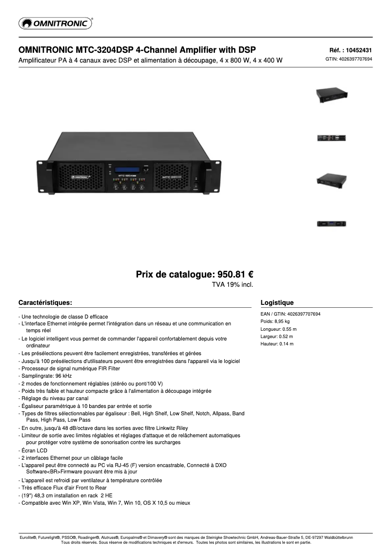 Page n°1 - Fiche technique Omnitronic MTC-3204DSP