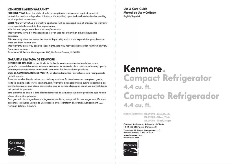 Page 1 de la notice Manuel utilisateur Kenmore 111.99083