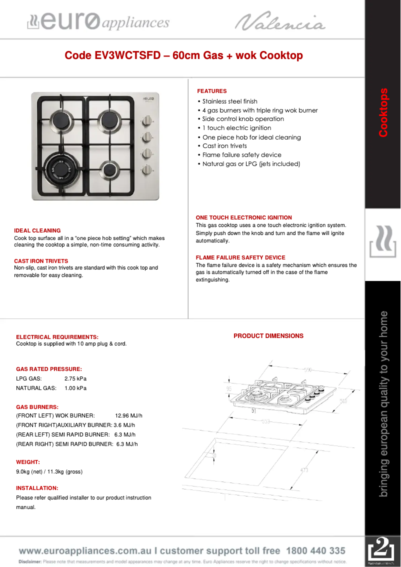 Page n°1 - Fiche technique Euro Appliances EV3WCTSFD