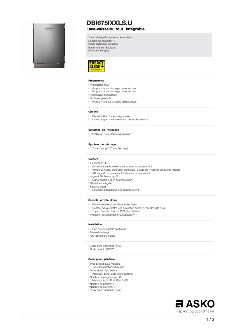 Página 1 del manual Ficha técnica Asko DBI675IXXLS.U