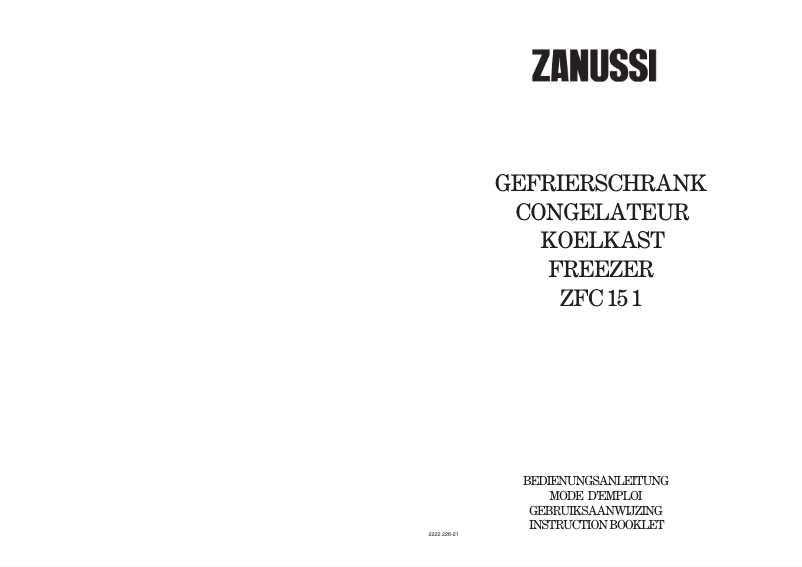 Page n°1 - Manuel utilisateur Zanussi ZFC 151