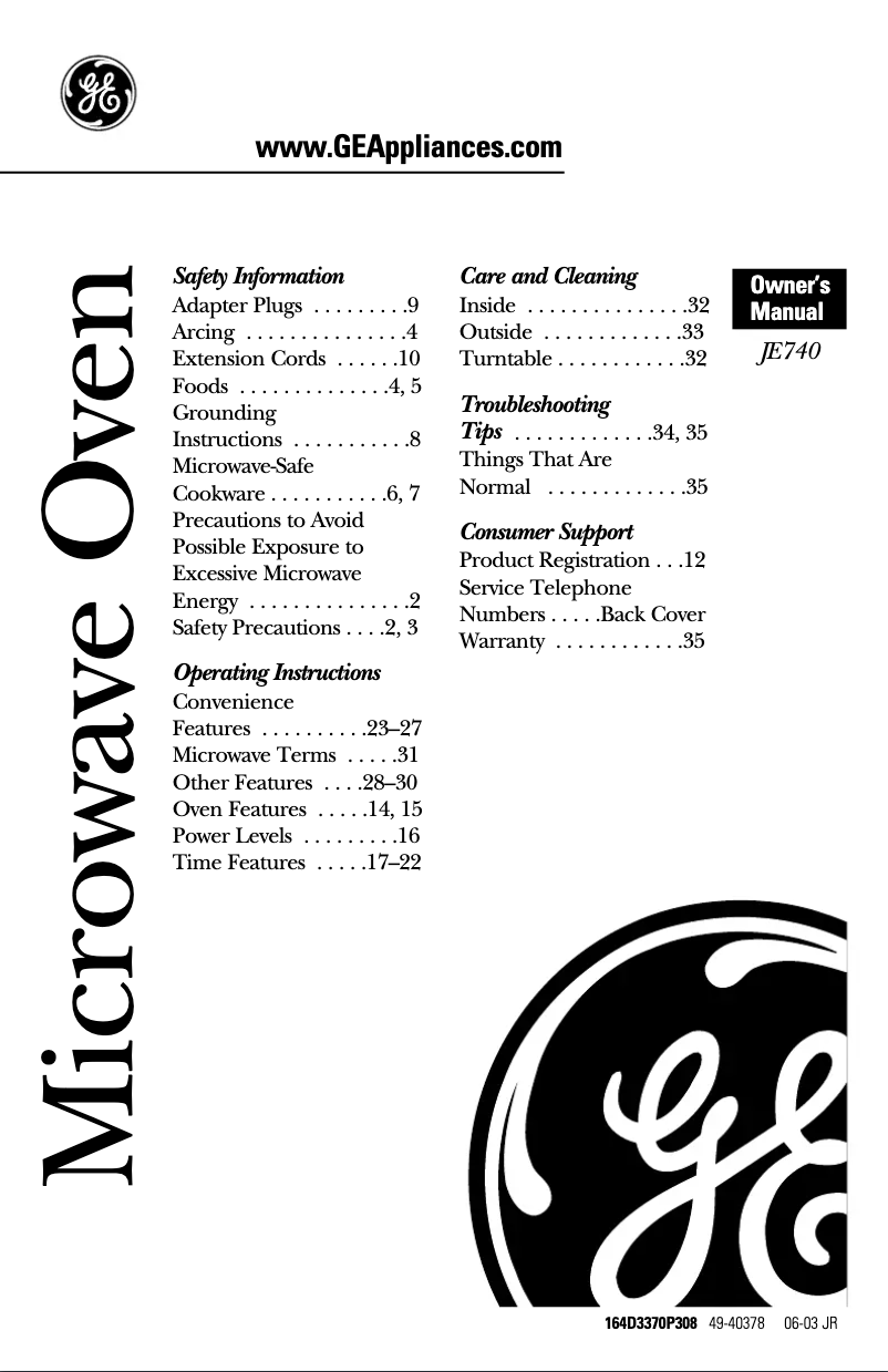 Image de la première page du manuel de l'appareil JE740WY