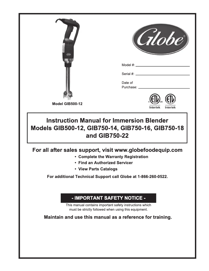 Page 1 de la notice Manuel utilisateur Globe GIB750-22