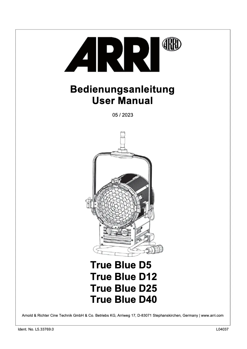 Page 1 de la notice Manuel utilisateur ARRI True Blue D25