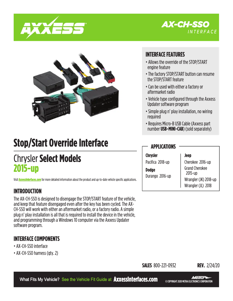 Page 1 de la notice Fiche technique AXESS AX-CH-SSO