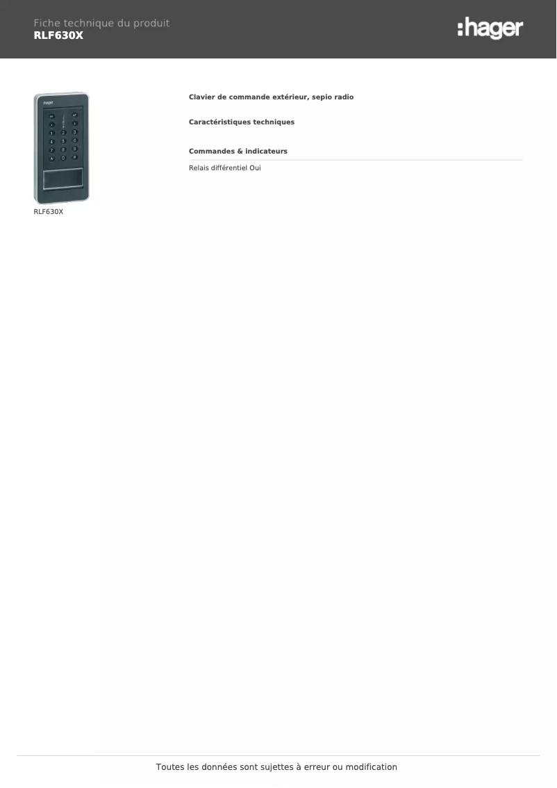Image de la première page du manuel de l'appareil RLF630X