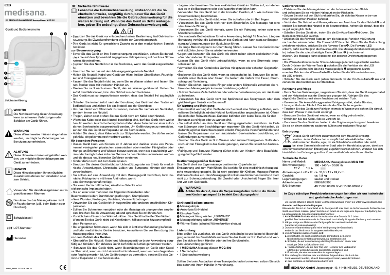 Page 1 de la notice Manuel utilisateur Medisana MCG 800
