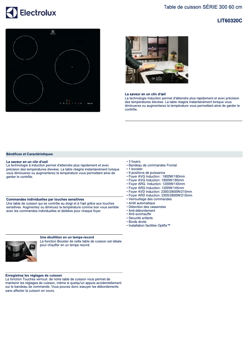 Page 1 de la notice Fiche technique Electrolux LIT60320C