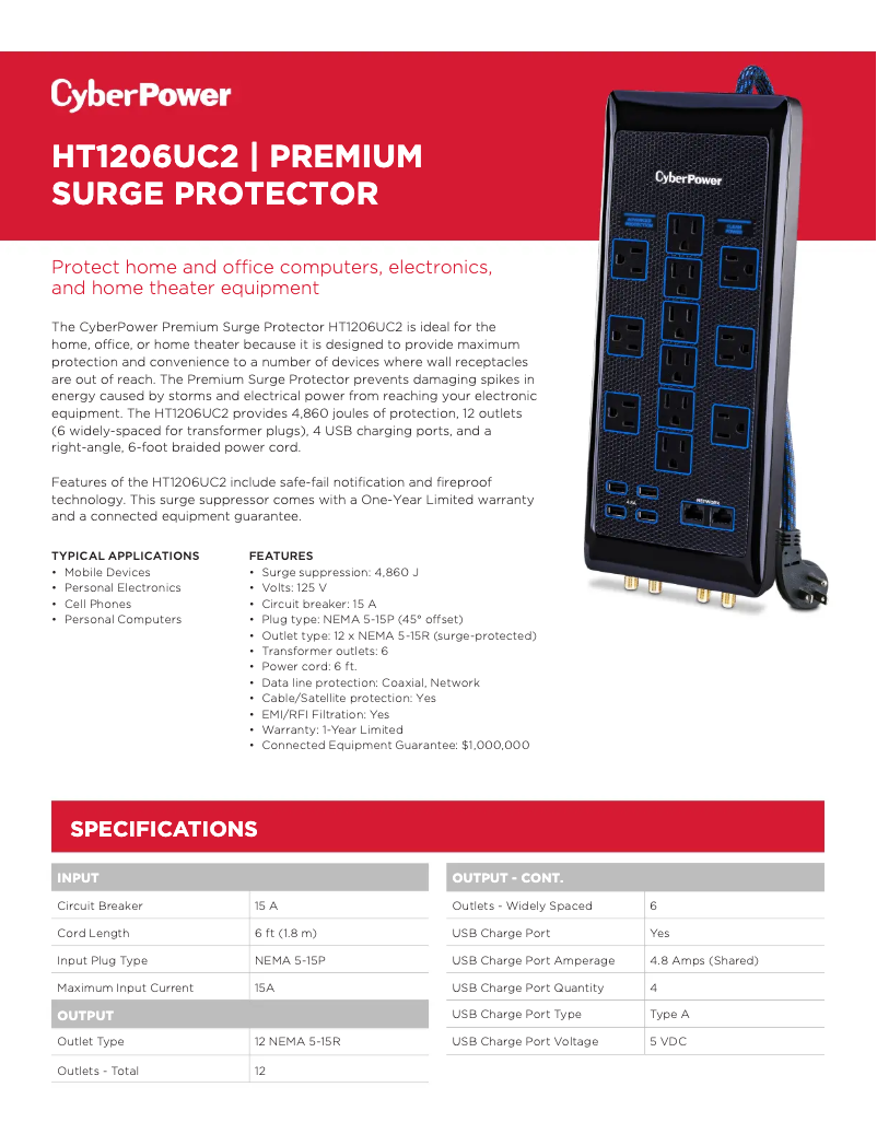 Page 1 de la notice Informations de garantie CyberPower Home Theater HT1206UC2