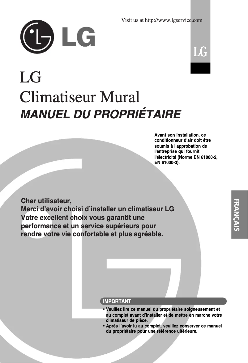 Page 1 de la notice Manuel utilisateur LG ASUH126E2A0