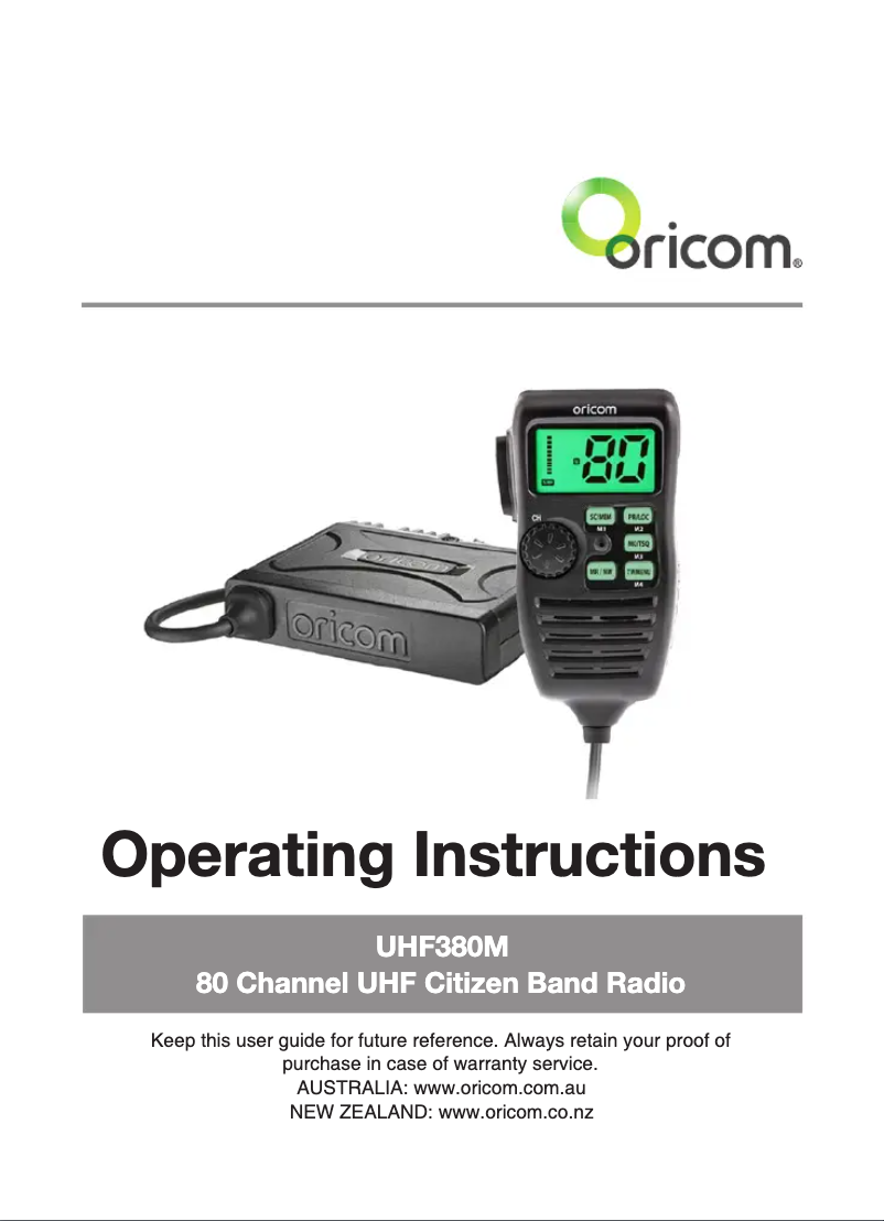 Page n°1 - Manuel utilisateur Oricom UHF380M