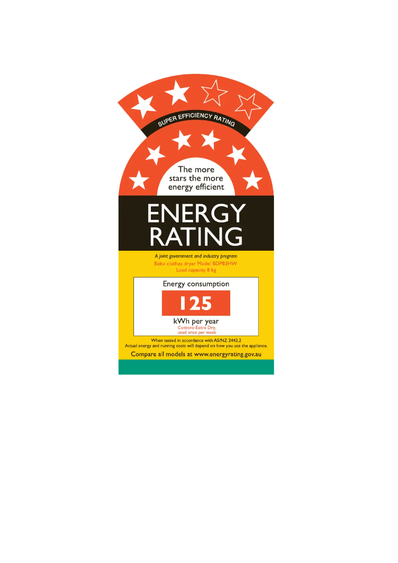 Page 1 de la notice Label énergétique Beko BDP83HW