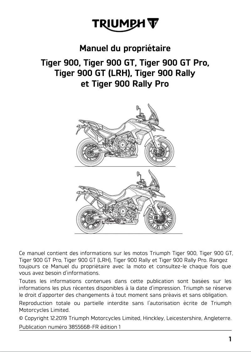 Image de la première page du manuel de l'appareil Tiger 900 (2020)
